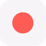 赤い円が中央に配置された白い丸みを帯びた四角形のボタン。